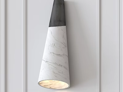 Modern Wall Lamp With White Marble Conical Shade And Black Top On Paneled White Wall 3d model