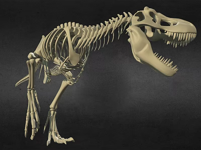 Tyrannosaurus Dinosaur Skeleton Fossil With Detailed Bone Structure And Sharp Teeth 3d model