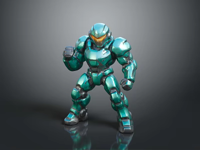 Green Metallic Armored Robot Character With Sci Fi Humanoid Exoskeleton Standing Pose 3d model