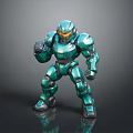 Green Metallic Armored Robot Character With Sci Fi Humanoid Exoskeleton Standing Pose