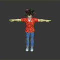 Anime Character Figure With Black Spiky Hair Red Shirt Blue Pants And Sneakers Arms Outstretched