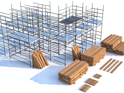 Natural Stone And Wood Construction Materials Stacked At Building Site Area 3d model