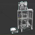 Wheeled Multi Tiered Storage Shelf With Tape Recorders Monitor And File Boxes For Equipment Storage