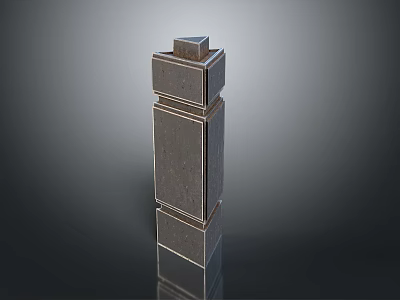 Layered Metallic Pillar Structure With Reflective Surface On Dark Background 3d model