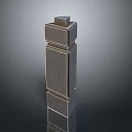 Layered Metallic Pillar Structure With Reflective Surface On Dark Background