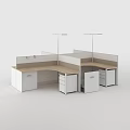 Modular Office Desk With Dividers Light Wood Top White Cabinets Drawers And Overhead Lights