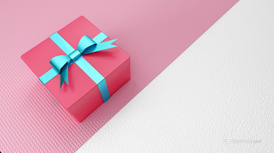Pink Gift Box With Blue Bow On Textured Pink And White Background 3d model 