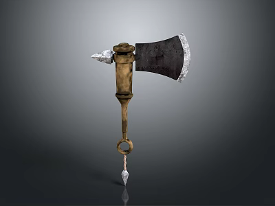 Vintage Medieval Weapon Axe With Wooden Handle Metal Blade And Decorative Spiked End 3d model