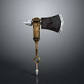 Vintage Medieval Weapon Axe With Wooden Handle Metal Blade And Decorative Spiked End