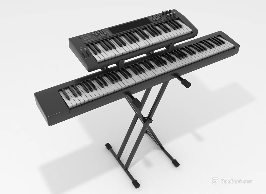 Double Layer Electronic Keyboard Piano With Black Stand And Digital Controls 3d model 