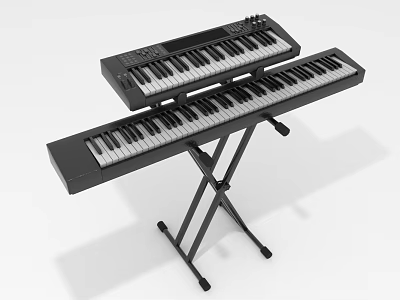 Double Layer Electronic Keyboard Piano With Black Stand And Digital Controls 3d model