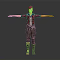 Pink Haired Character In Red Plaid Shirt Striped Pants Glasses Arms Outstretched Dark Background