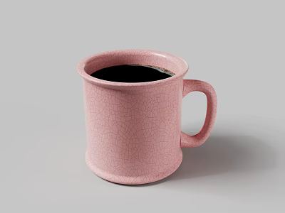 Stylish Pink Ceramic Mug With Cracked Texture Holding Black Coffee For Kitchen Use 3d model