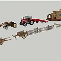 Practical Functional Vehicles Featuring Tractor Trailer and Farm Tools for Agricultural Use 3d model