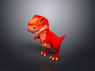 Cartoon Red Dinosaur Character Cute Small T-Rex With Green Eyes 3D Model In Standing Pose 3d model