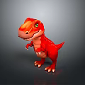 Cartoon Red Dinosaur Character Cute Small T-Rex With Green Eyes 3D Model In Standing Pose