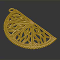 Golden Decorative Fan Shaped Hanging Ornament With Hollow Out Ornate Patterns For Daily Life