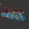Blue Racing Motorcycle With Number 20 Black Seat And Yellow Rims