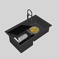 Stainless Steel Kitchen Sink With Faucet Drainer Rack And Fresh Fruits