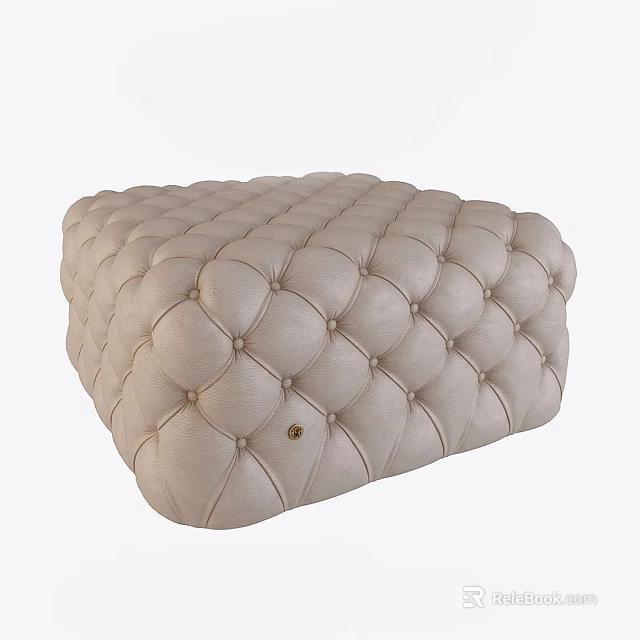 Beige Upholstered Ottoman With Tufted Diamond Pattern And Soft Padded Surface 3d model 