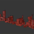 Future Architecture Industrial Style 3D Rendered with Stone Metal Structures Towers Pipes and Platforms