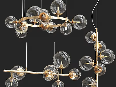 Modern Elegant Chandelier Design With Transparent Glass Balls And Golden Metal Frame 3d model