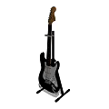 Black Electric Guitar on Stand with Classic Body Design and Steel Strings