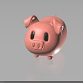 Cute Pink Chubby Piggy Bank Character With Big Ears And Black Eyes On Reflective Surface
