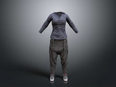 Stylish Modern Zippered Hoodie With Baggy Pants And White Sneakers Outfit 3d model
