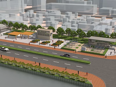 Scenic City Station Urban Landscape With Road Cars Green Trees And Buildings 3d model