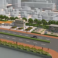 Scenic City Station Urban Landscape With Road Cars Green Trees And Buildings