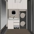 Modern Laundry Room With Stacked Washer Dryer White Cabinets Countertop And Faucet