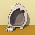 Pet Interactive Area With Cat Shaped Light Gray Bed And Striped Ball