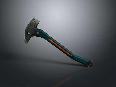 Durable Metal Head Axe with Green Handle and Orange Stripe on Dark Background 3d model