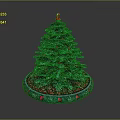 Green Christmas Tree With Red Star On Top And Decorative Red Ornaments Base
