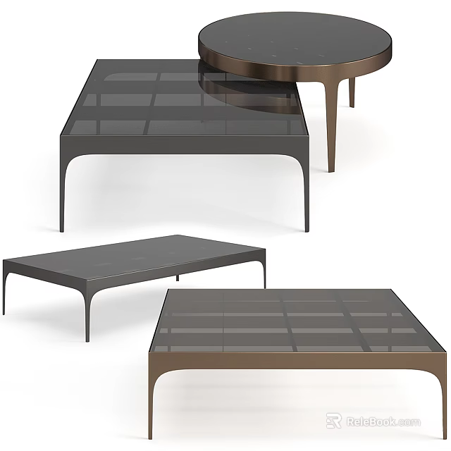 Modern Coffee Tables With Glass Top And Metal Frame In Black And Brown Minimalist Design 3d model 
