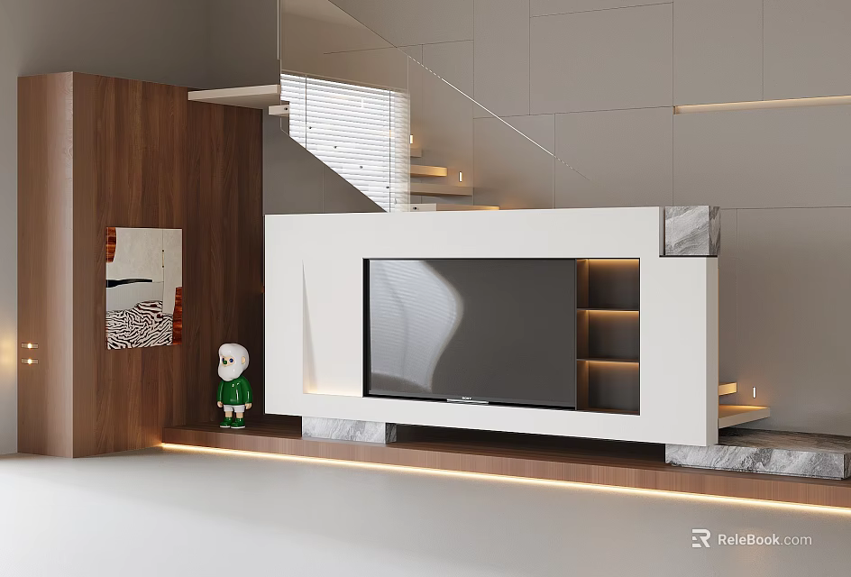 Modern TV Wall Unit With Marble Accents And Integrated Lighting 3d model