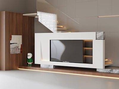 Modern TV Wall Unit With Marble Accents And Integrated Lighting 3d model