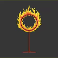 Burning Circular Fire Ring with Red Stand on Dark Background