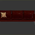 Red Three Seater Sofa With Decorative Pillow And Red Blanket On Metal Legs