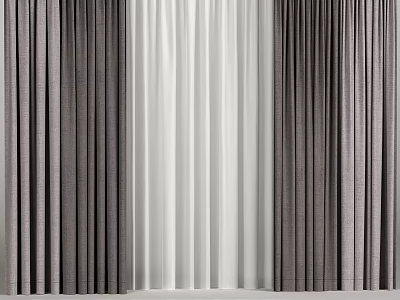 Modern Gray And White Textured Curtains With Pleated Floor Length Design For Interior 3d model