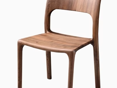 Walnut Wood Leisure Chair With Minimalist Design Curved Backrest And Natural Grain 3d model