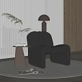 Modern Black Leather Leisure Chair With Side Table Green Plant Floor Lamp On Rug