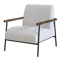 Modern Beige Accent Chair With Wooden Arms And Black Metal Legs Design