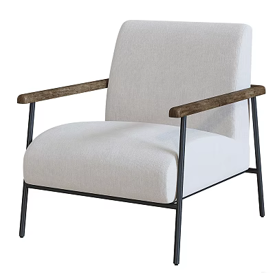 Modern Beige Accent Chair With Wooden Arms And Black Metal Legs Design 3d model
