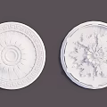 Decorative White Ceiling Medallions Featuring Greek Key And Floral Leaf Patterns 3d model