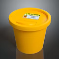 Bright Yellow Plastic Caution Bucket With Warning Label And Secure Lid