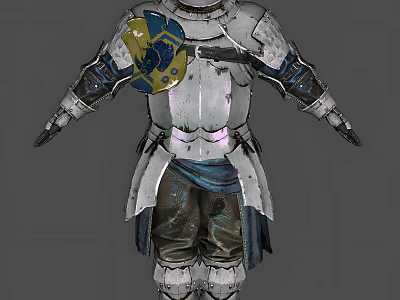 Man Wearing Silver Medieval Armor With Blue And Yellow Shield Crest 3d model