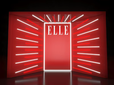 ELLE Themed Photo Spot With Red Backdrop And Neon Light Decorations 3d model