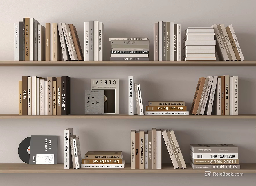 Modern Home Library Interior With Books And Magazines On Wooden Shelves 3d model 